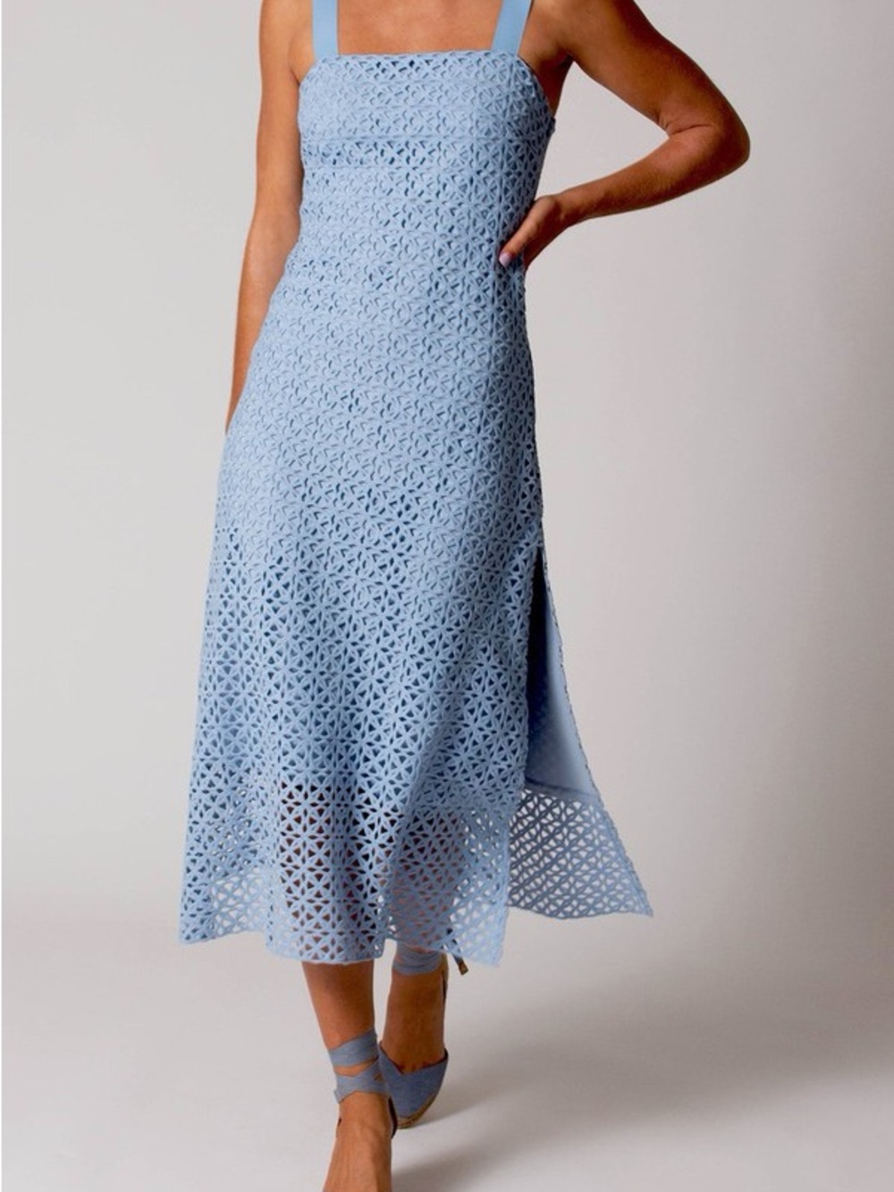 Miguelina Light Blue Lace Midi Dress -